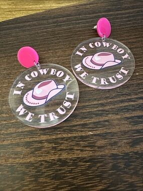 Pink 'In Cowboy We Trust' Statement Earrings